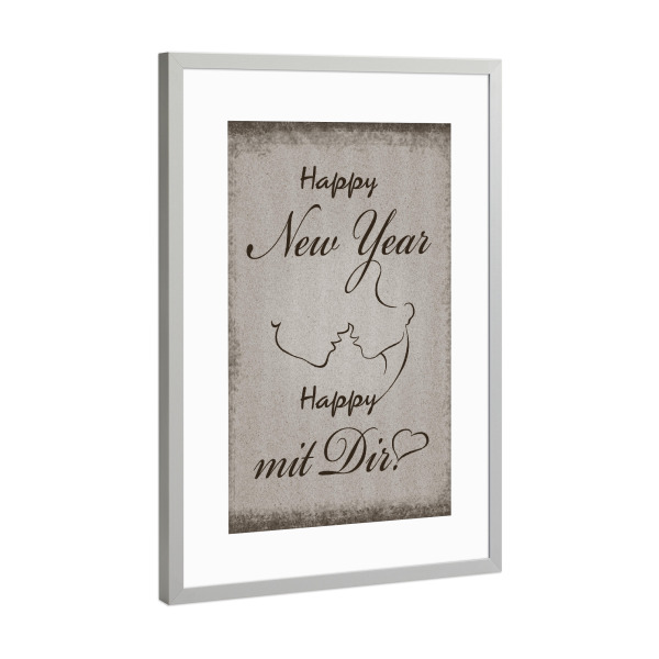 Poster mit Rahmen Silber "Happy mit Dir - retro" artboxONE - Typografie,Liebe