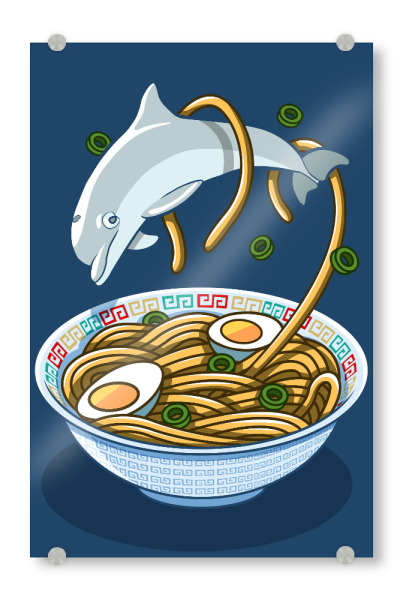 Acrylglasbild "Ramen dolphin" artboxONE - Tiere - Dolphin,Ramen,Noodles,Egg,Restaurant,Delhin,Tier,Animal,Water,Wasser,Nudeln,Nudles,Ei,Suppe,Soup