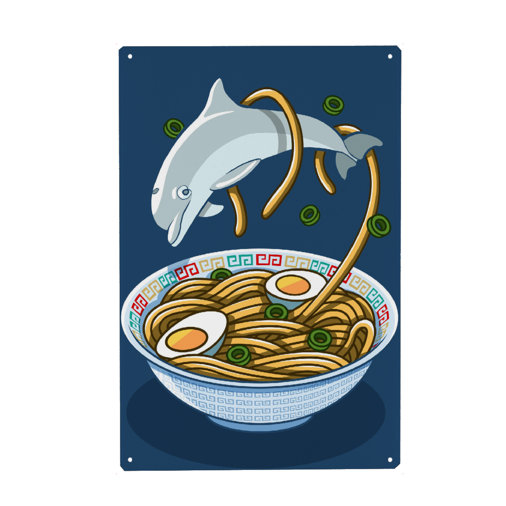 Holzbild "Ramen dolphin" artboxONE - Tiere - Dolphin,Ramen,Noodles,Egg,Restaurant,Delhin,Tier,Animal,Water,Wasser,Nudeln,Nudles,Ei,Suppe,Soup