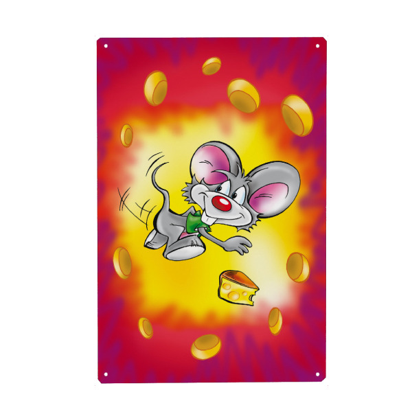 Metall Poster "Comic Maus" artboxONE - Tiere,Comic - Comic,Cartoon,Maus,Tier,Mäuschen,Witzig,Käselöcher,Rote nase,Mouse,Käse,Kinder,Nursery,Children