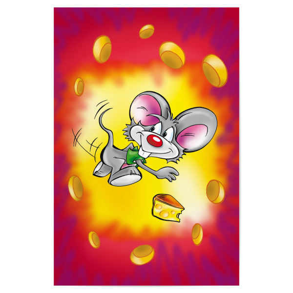 Poster "Comic Maus" artboxONE - Tiere,Comic - Comic,Cartoon,Maus,Tier,Mäuschen,Witzig,Käselöcher,Rote nase,Mouse,Käse,Kinder,Nursery,Children