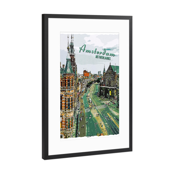 Poster mit Rahmen Schwarz (Metallic) "Amsterdam Vintage" artboxONE - Städte,Architektur,Städte / Amsterdam