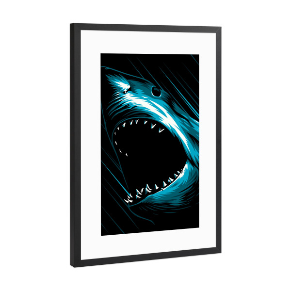Poster mit Rahmen Schwarz (Metallic) "Great SHark" artboxONE - Tiere,Comic