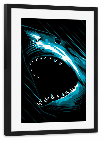Poster mit Rahmen schwarz "Great SHark" artboxONE - Tiere,Comic - Great shark white,Shark,Fish,Predator,Hai,Tier,Animal,Water,Wasser,Portrait