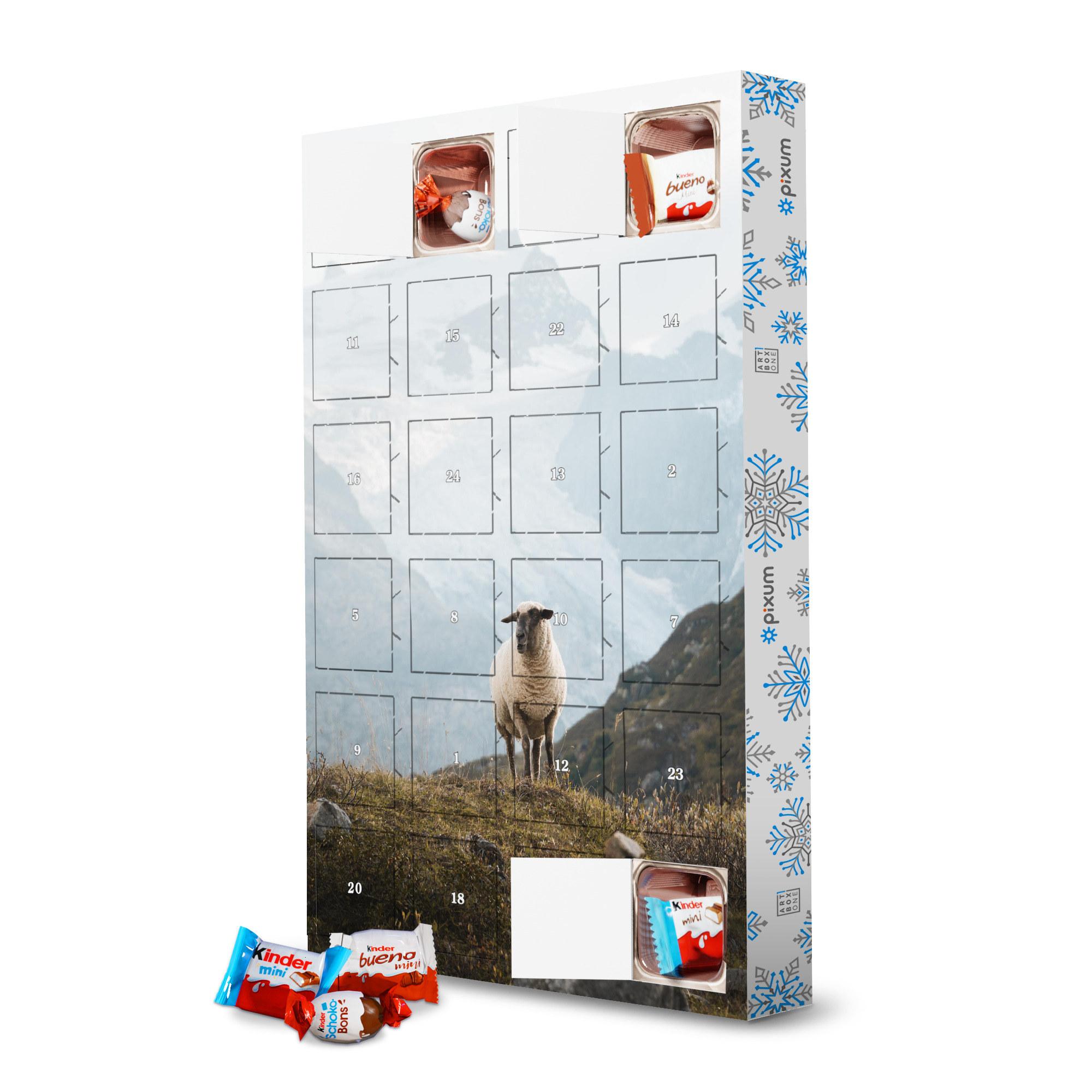 Adventskalender mit Produkten von Kinder Sheep in the Swiss Alps artboxONE Adventskalender Natur