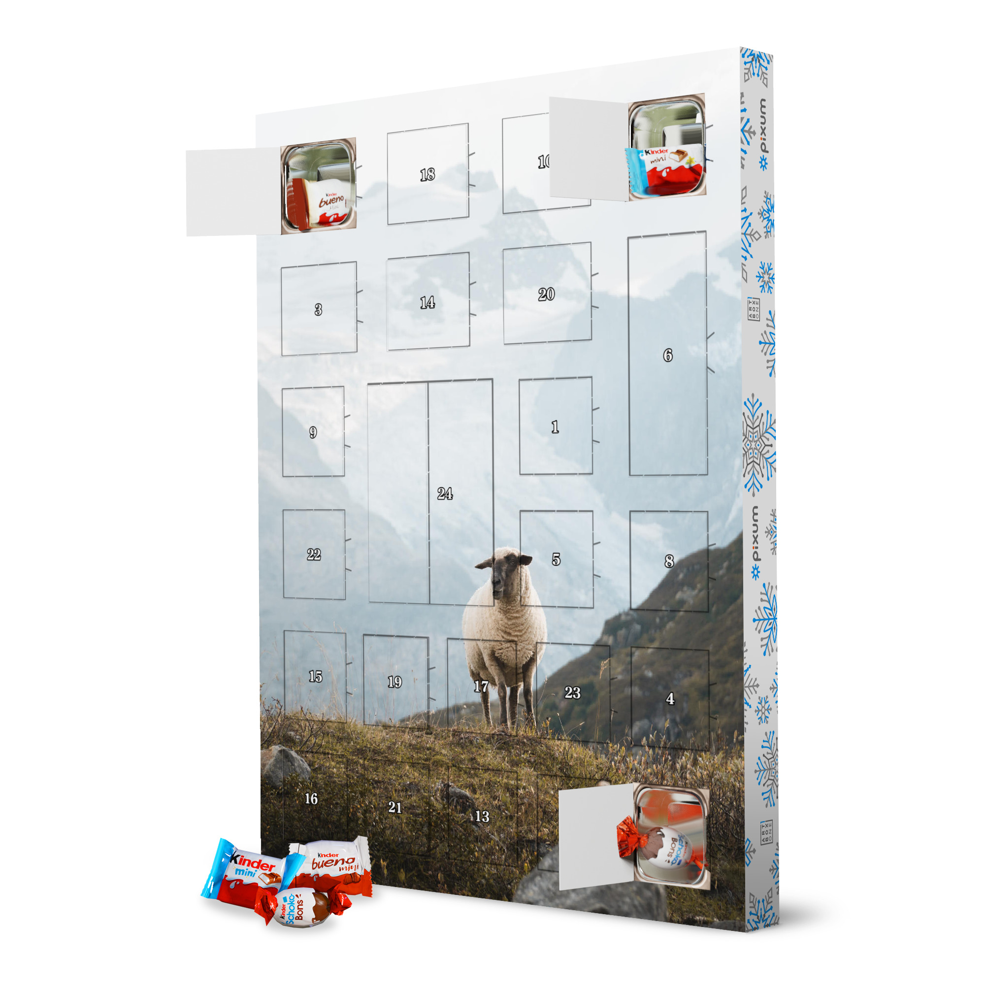 Adventskalender XXL mit Produkten von Kinder Sheep in the Swiss Alps artboxONE Adventskalender Natur