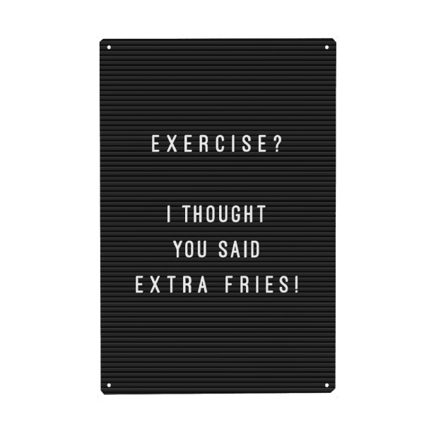 Holzbild "Letterboard Extra Fries" artboxONE - Typografie,Essen & Trinken,Schwarzweiß,Buchstaben,Lustig