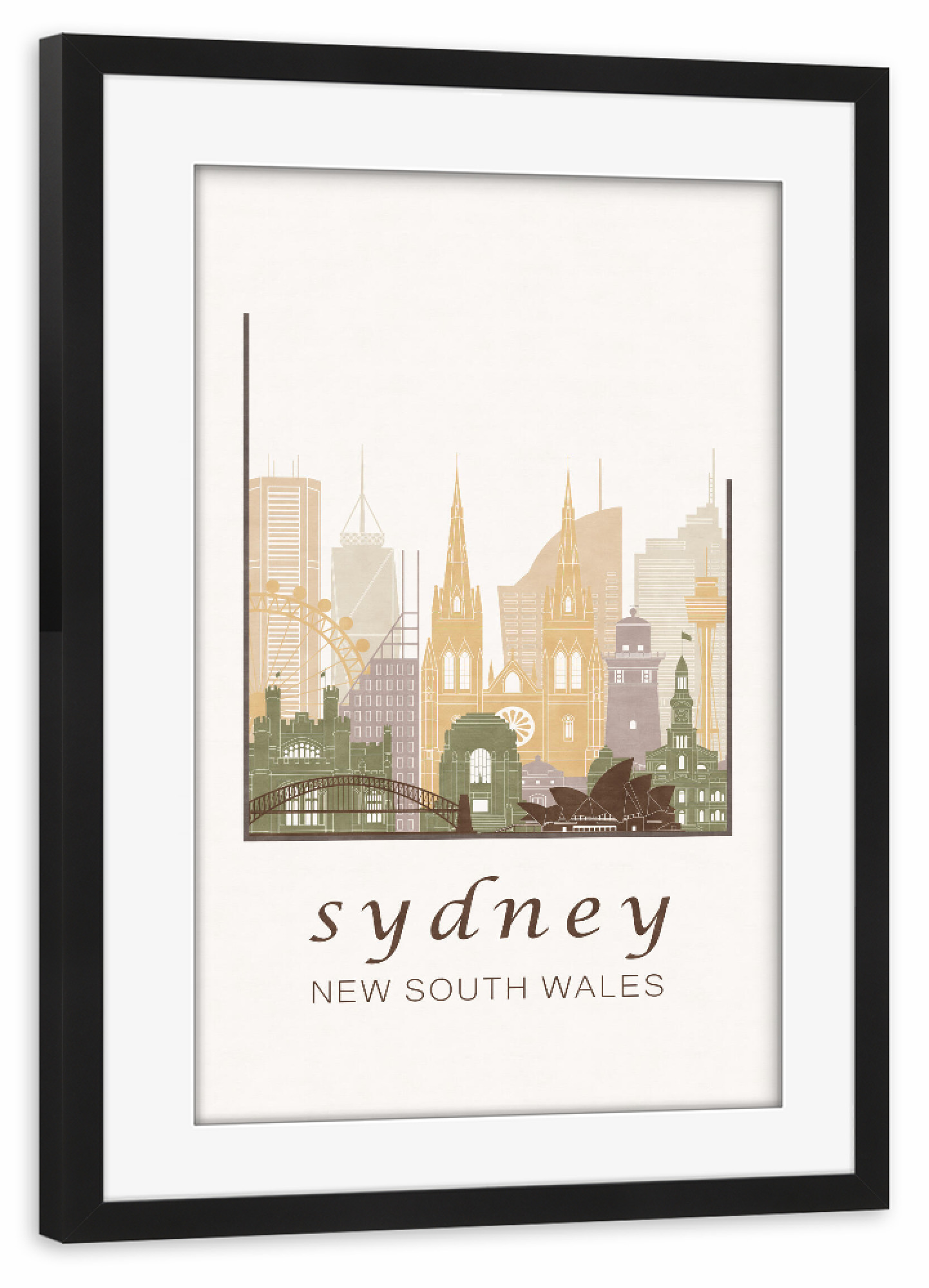 Poster mit Rahmen schwarz "Sydney skyline rustic" artboxONE - Städte,Reise,Architektur,Städte / Sydney,Kartografie