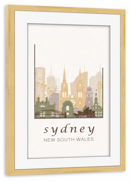 Poster mit Rahmen kiefer "Sydney skyline rustic" artboxONE - Städte,Reise,Architektur,Städte / Sydney,Kartografie
