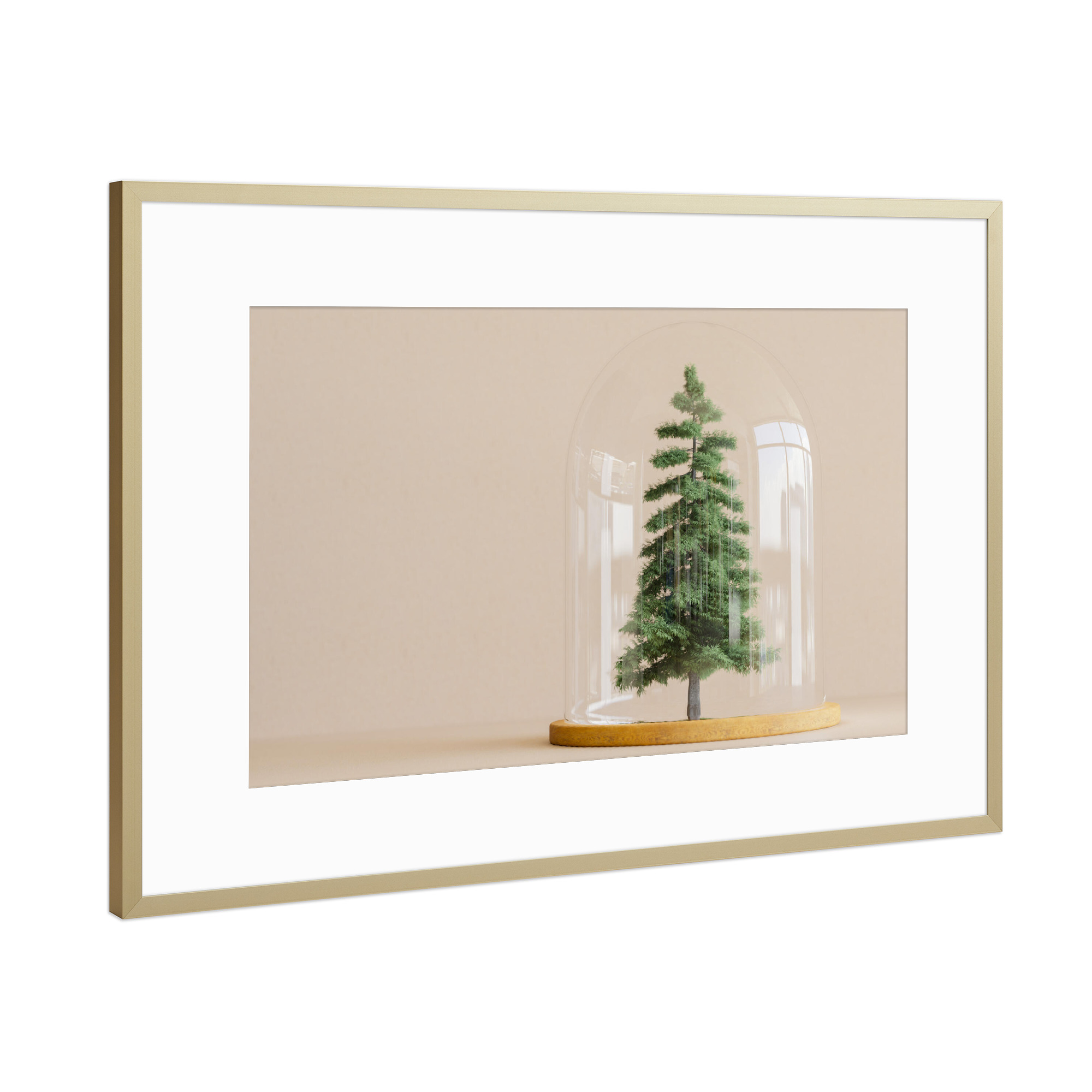 Poster mit Rahmen Gold "Tree under glass dome 3D rendering" artboxONE - Natur,Abstrakt,Weihnachten