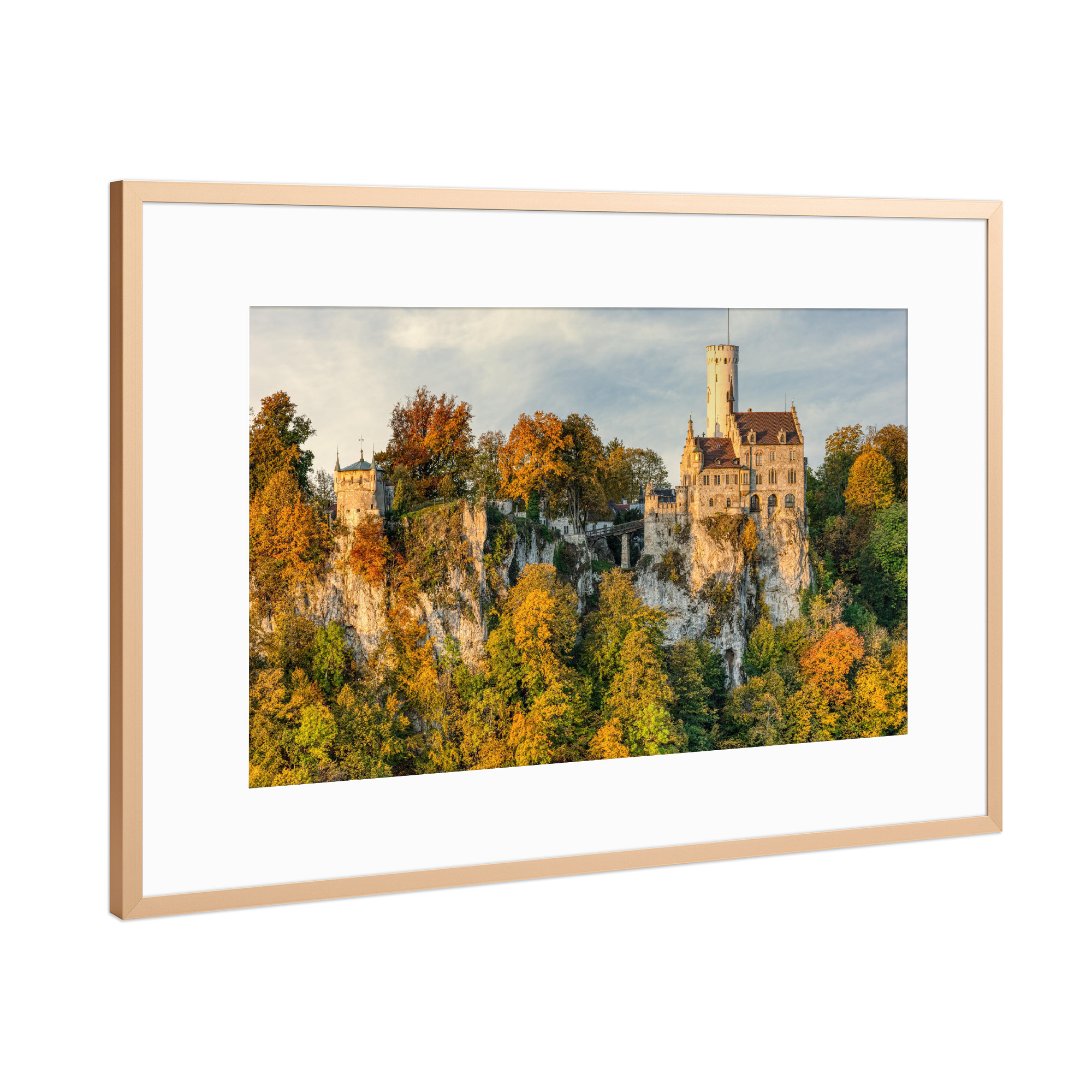 Poster mit Rahmen Kupfer "Schloss Lichtenstein im Herbst" artboxONE - Natur,Reise,Architektur