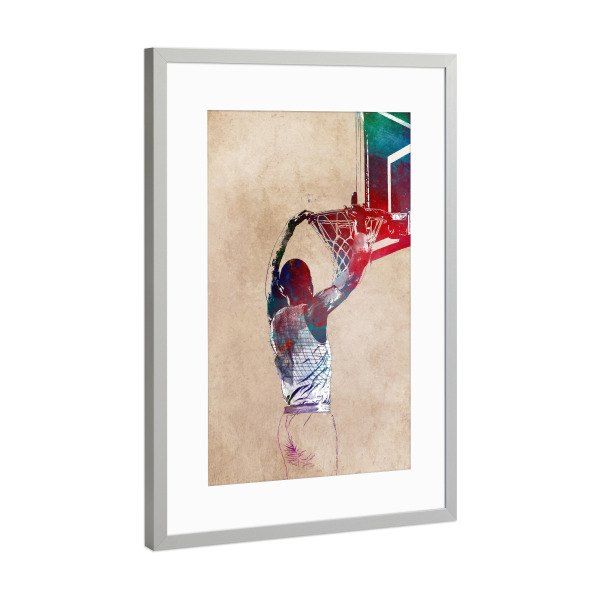 Poster mit Rahmen Silber "Basketball sport player" artboxONE - Sport,Sport / Motivation - Basketball,Sport,Basket,Basketball player,Team,Game,Player