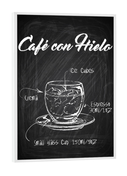 Poster mit weißem Rahmen "Cafe' con Hielo Zeichnung" artboxONE - Essen & Trinken,Schwarzweiß