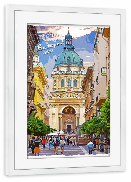 Poster mit Rahmen weiß "Budapest Vintage Straße" artboxONE - Städte,Architektur,Städte / Budapest