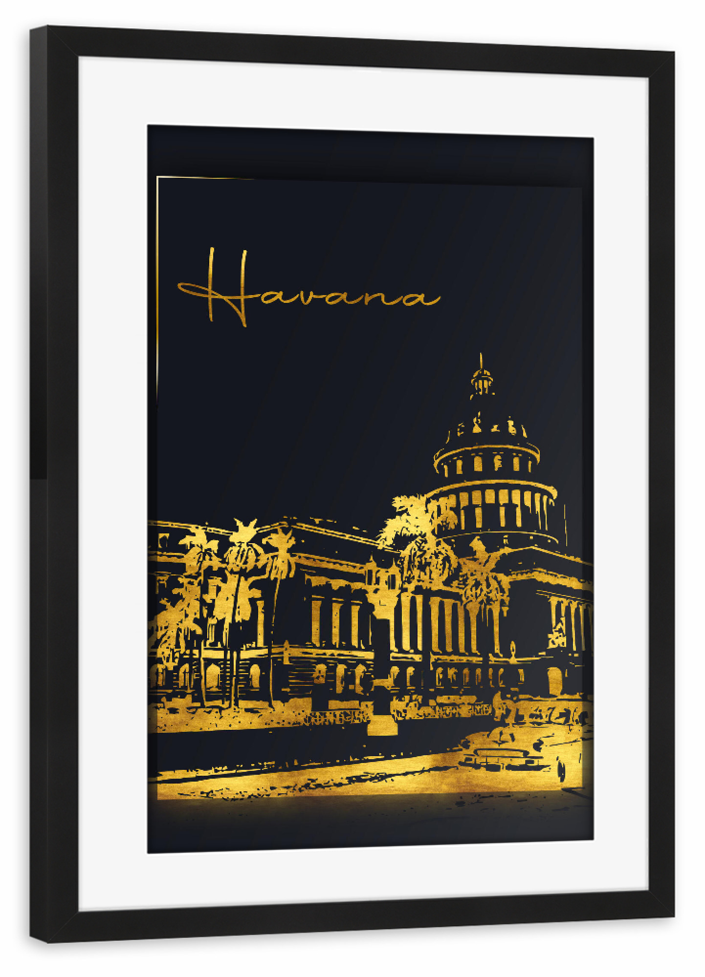 Poster mit Rahmen schwarz "Havanna in Gold" artboxONE - Städte,Architektur