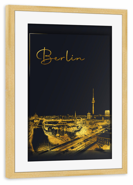 Poster mit Rahmen kiefer "Berlin in Gold Skyline" artboxONE - Städte,Städte / Berlin,Architektur