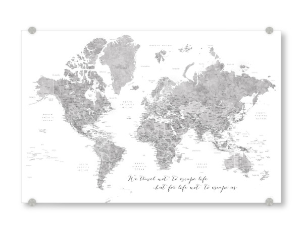 Acrylglasbild "Travel world map in grey" artboxONE - Reise,Kartografie