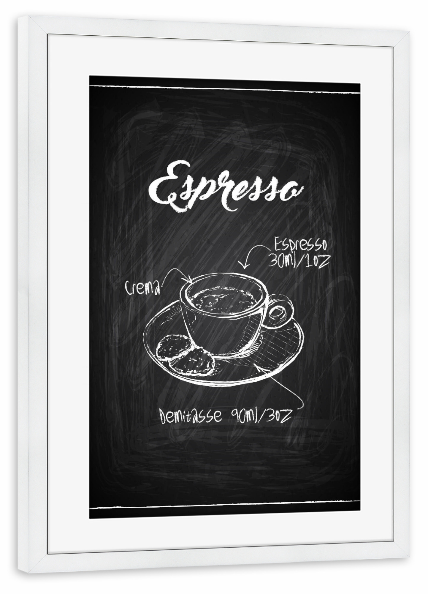 Poster mit Rahmen weiß "Espresso coffee Zeichnung" artboxONE - Essen & Trinken,Schwarzweiß