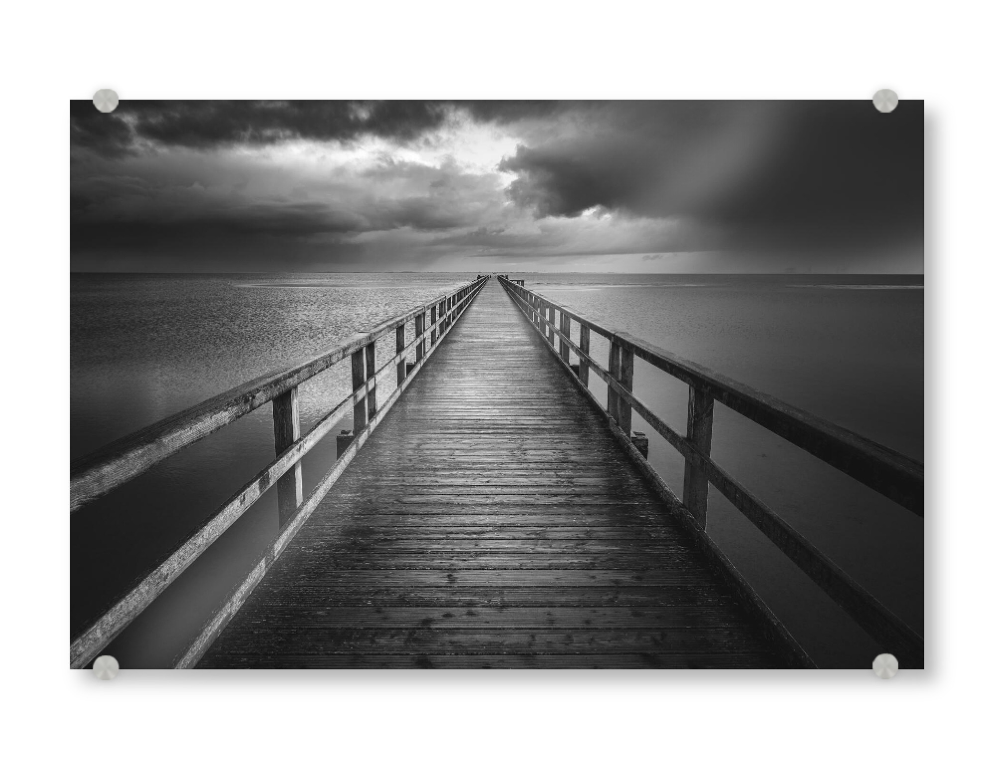 Acrylglasbild "Wattbrücke" artboxONE - Natur,Schwarzweiß,Reise / Strand und Meer