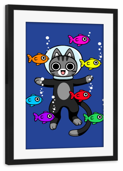 Poster mit Rahmen schwarz "Cat in aquarium" artboxONE - Tiere,Lustig