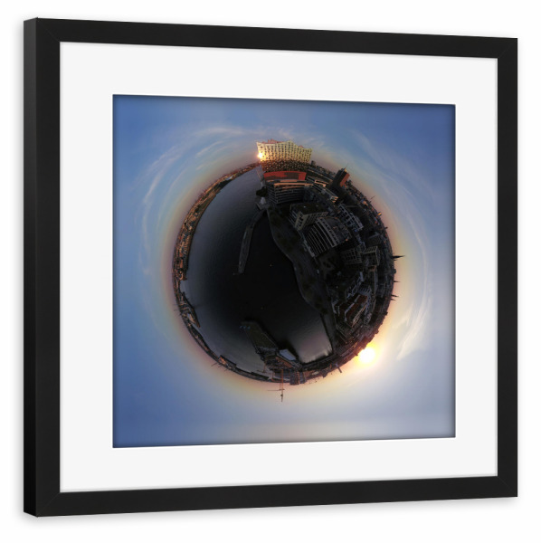 Poster mit Rahmen schwarz "Gekrönter Hafen Hamburg - Sunset" artboxONE - Städte,Städte / Hamburg,Reise,Architektur,Reise / Länder