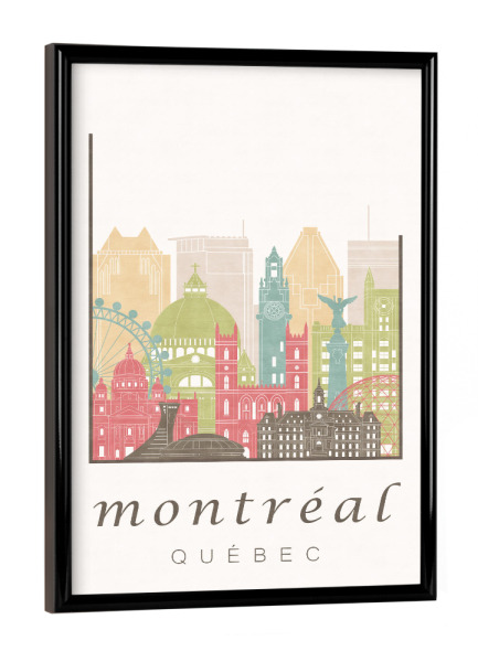 Poster mit schwarzem Rahmen "Montreal City skyline pastel" artboxONE - Städte,Reise,Architektur,Kartografie