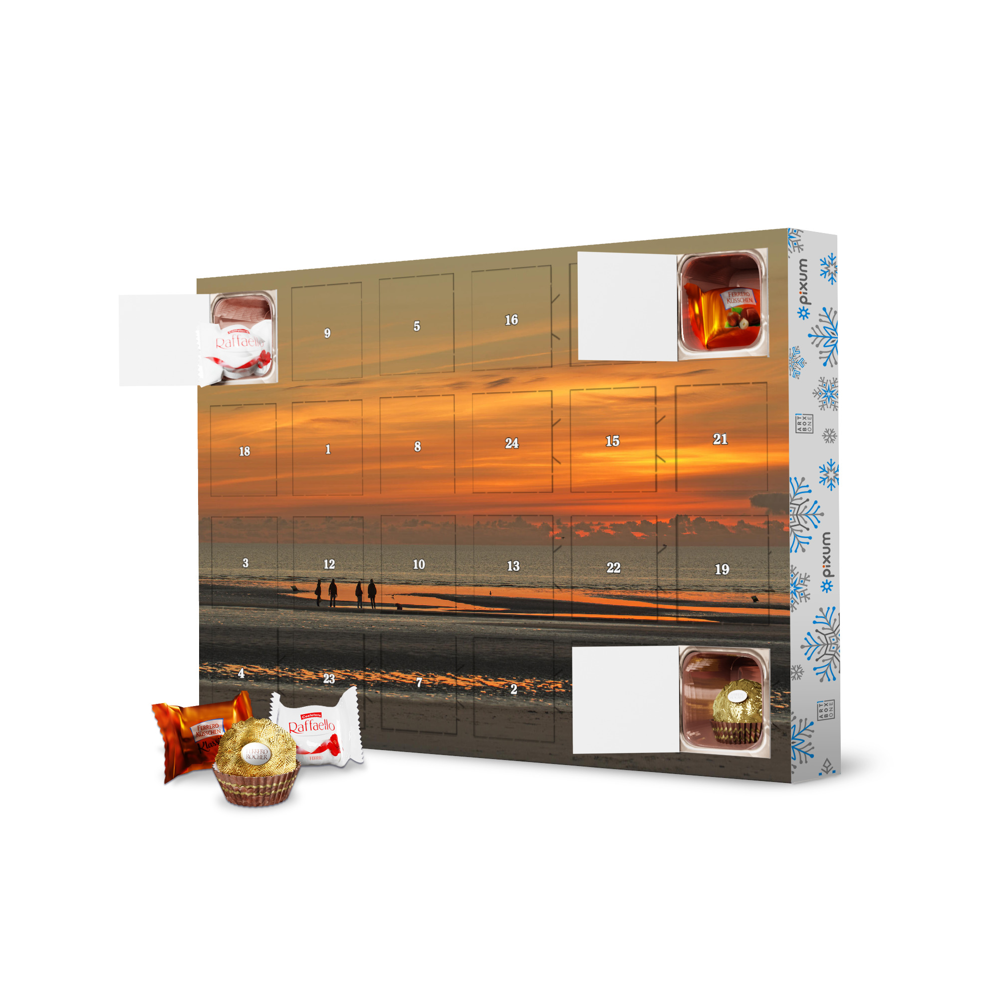 Adventskalender mit Ferrero Pralinen Sonnenuntergang im Watt artboxONE Adventskalender Natur