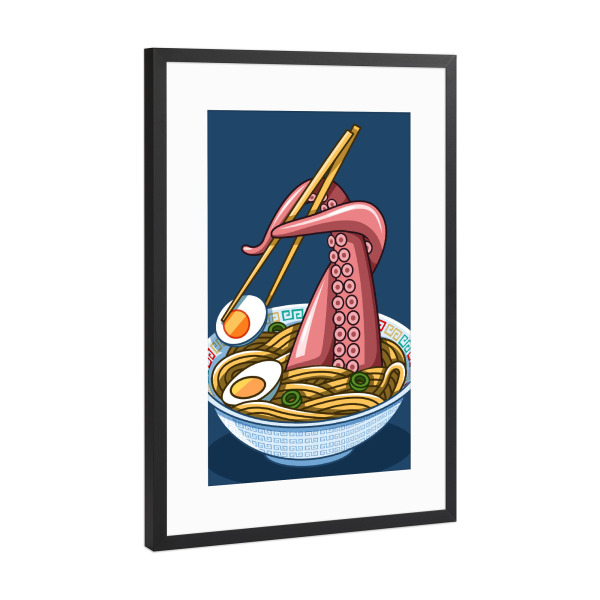 Poster mit Rahmen Schwarz (Metallic) "Ramen Octopus" artboxONE - Essen & Trinken,Comic