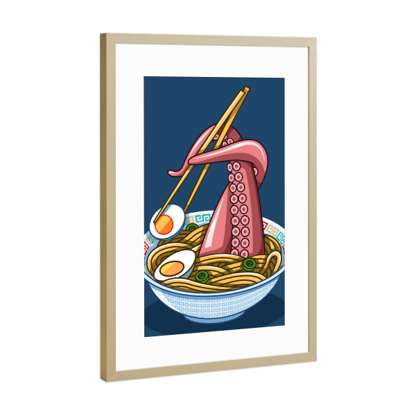 Poster mit Rahmen Gold "Ramen Octopus" artboxONE - Essen & Trinken,Comic