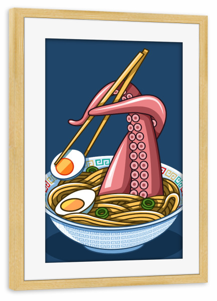 Poster mit Rahmen kiefer "Ramen Octopus" artboxONE - Essen & Trinken,Comic