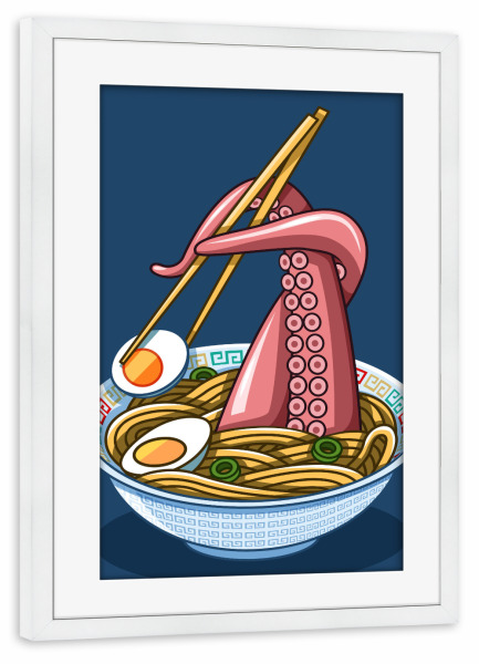 Poster mit Rahmen weiß "Ramen Octopus" artboxONE - Essen & Trinken,Comic