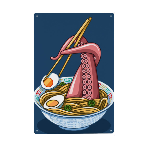 Holzbild "Ramen Octopus" artboxONE - Essen & Trinken,Comic - Ramen,Noodles,Octopus,Egg,Restaurant,Nudeln,Oktopus,Ei,Comic,Funny,Lustig,Food,Essen