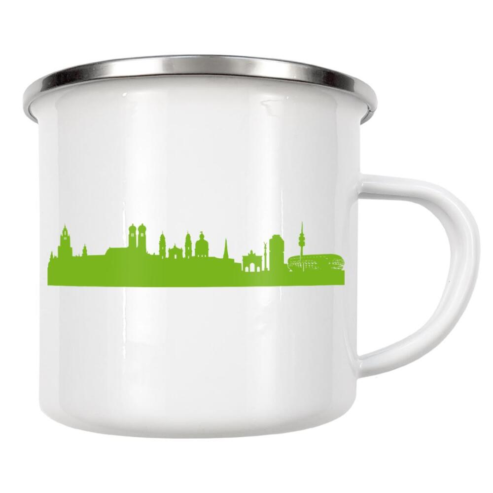 Emaille Tasse "München 01 grüner Skyline-Print" artboxONE - Städte,Städte / München,Abstrakt,Architektur