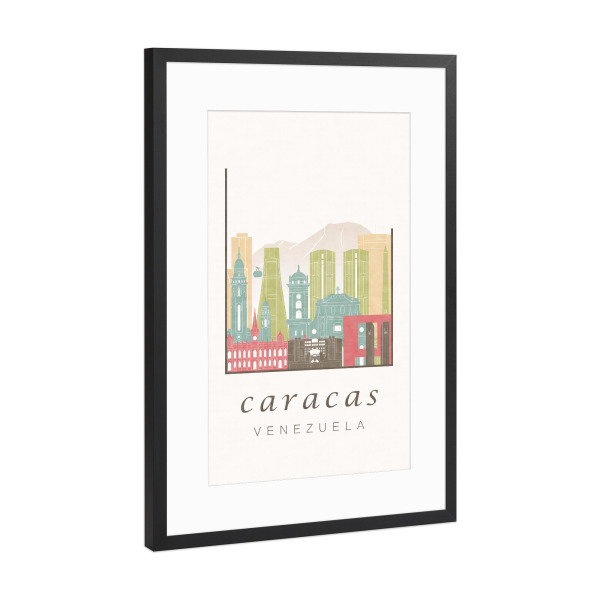 Poster mit Rahmen Schwarz (Metallic) "Caracas skyline pastel" artboxONE - Städte,Reise,Architektur,Kartografie