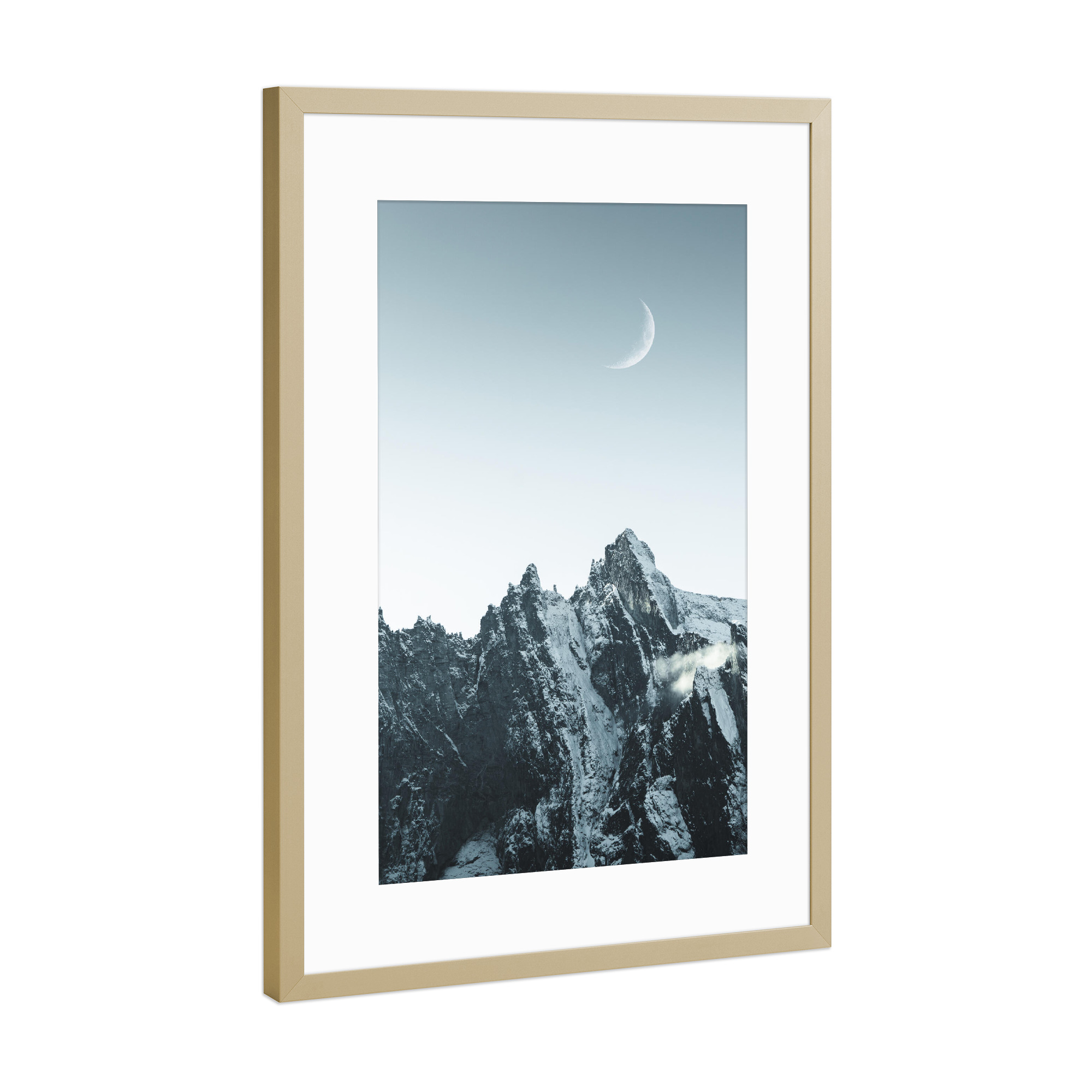 Poster mit Rahmen Gold "Mond über den Bergen" artboxONE - Natur,Reise,Reise / Länder