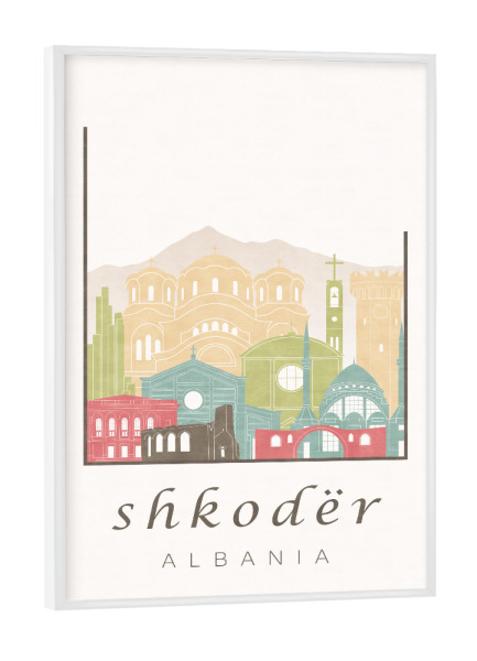 Poster mit weißem Rahmen "Shkoder skyline pastel" artboxONE - Städte,Reise,Architektur,Kartografie