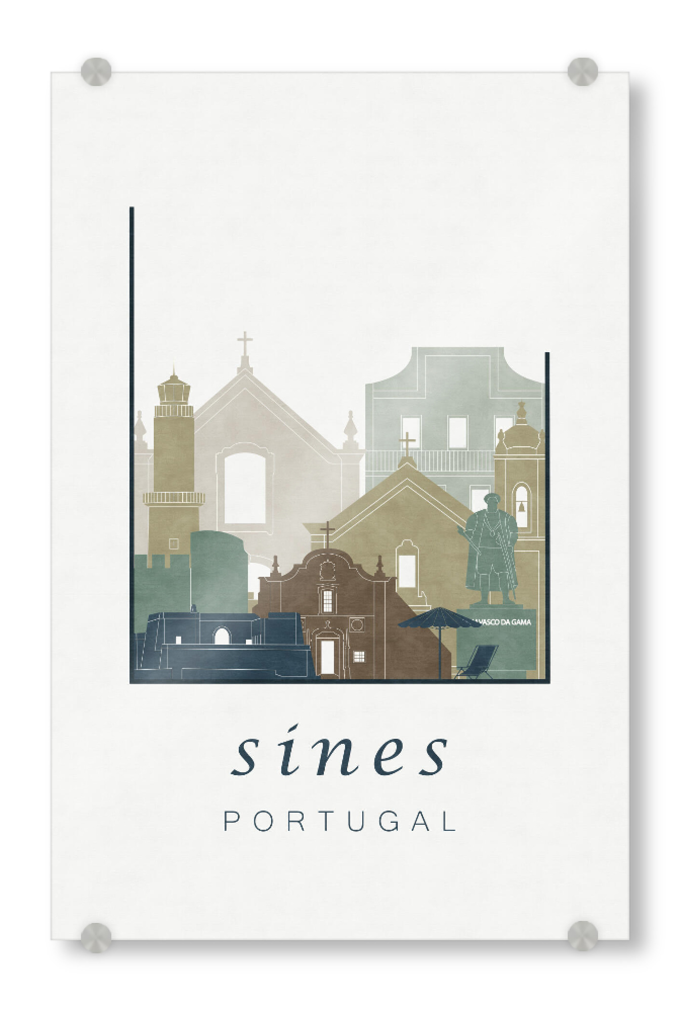 Acrylglasbild "Sines skyline light blue" artboxONE - Städte,Reise,Architektur,Kartografie
