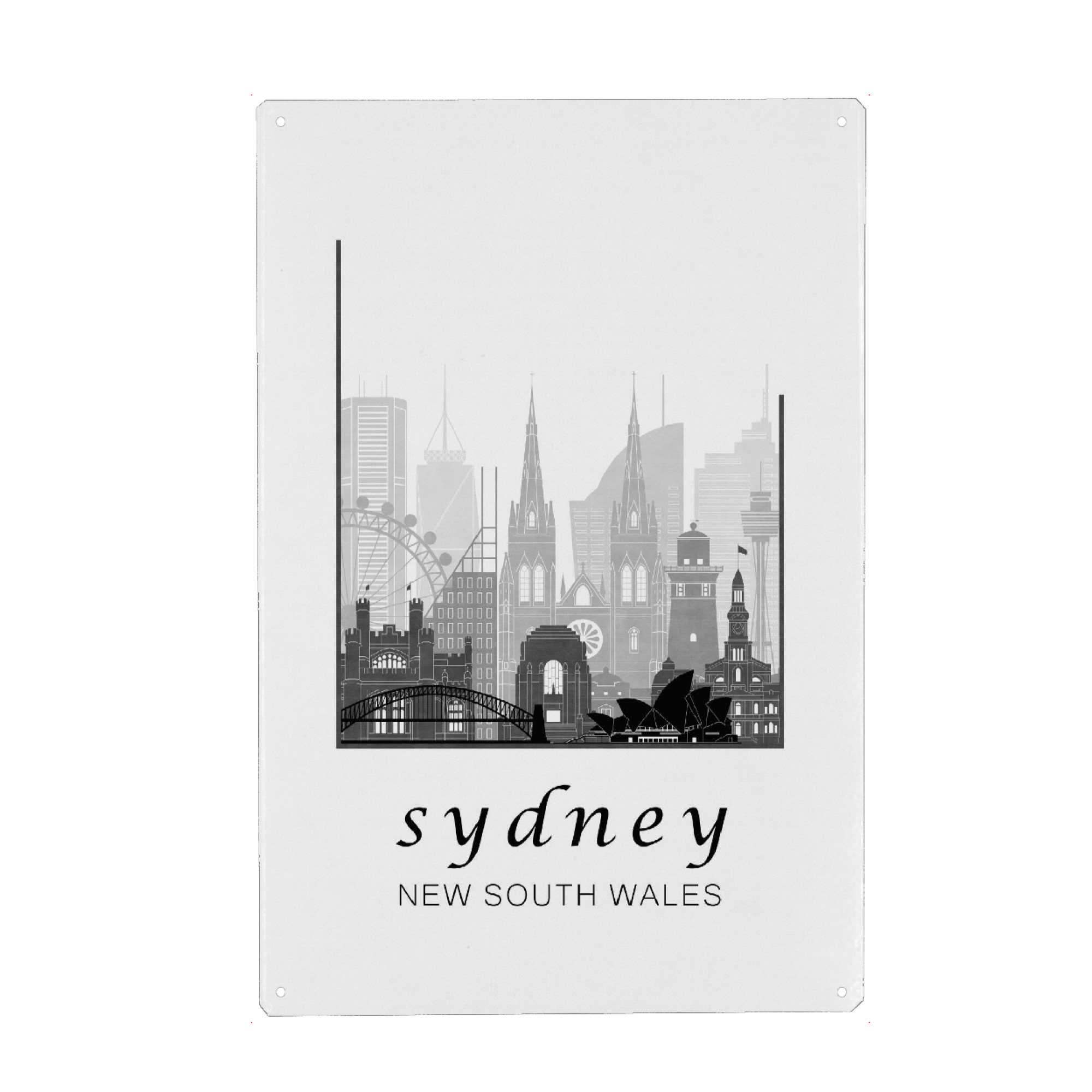 Metall Poster "Sydney skyline black & white" artboxONE - Städte,Reise,Architektur,Städte / Sydney,Kartografie