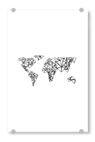 Acrylglasbild "Geometrische Weltkarte" artboxONE - Reise,Schwarzweiß,Geometrie,Kartografie