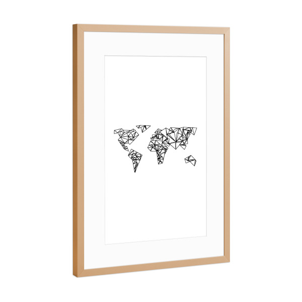 Poster mit Rahmen Kupfer "Geometrische Weltkarte" artboxONE - Reise,Schwarzweiß,Geometrie,Kartografie