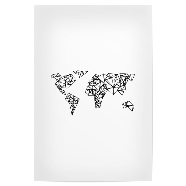 Poster "Geometrische Weltkarte" artboxONE - Reise,Schwarzweiß,Geometrie,Kartografie