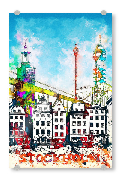 Acrylglasbild "Stockholm Collage in bunt" artboxONE - Städte,Architektur,Städte / Stockholm