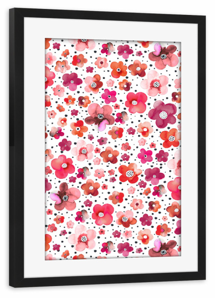 Poster mit Rahmen schwarz "Naïve Dots Flowers Coral" artboxONE - Natur,Floral,Für Mama