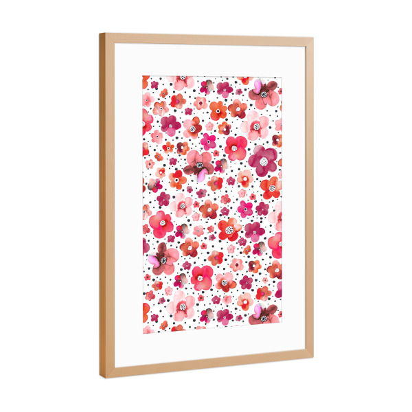 Poster mit Rahmen Kupfer "Naïve Dots Flowers Coral" artboxONE - Natur,Floral,Für Mama