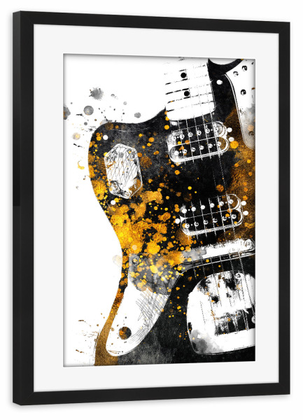 Poster mit Rahmen schwarz "Guitar gold and black art" artboxONE - Musik