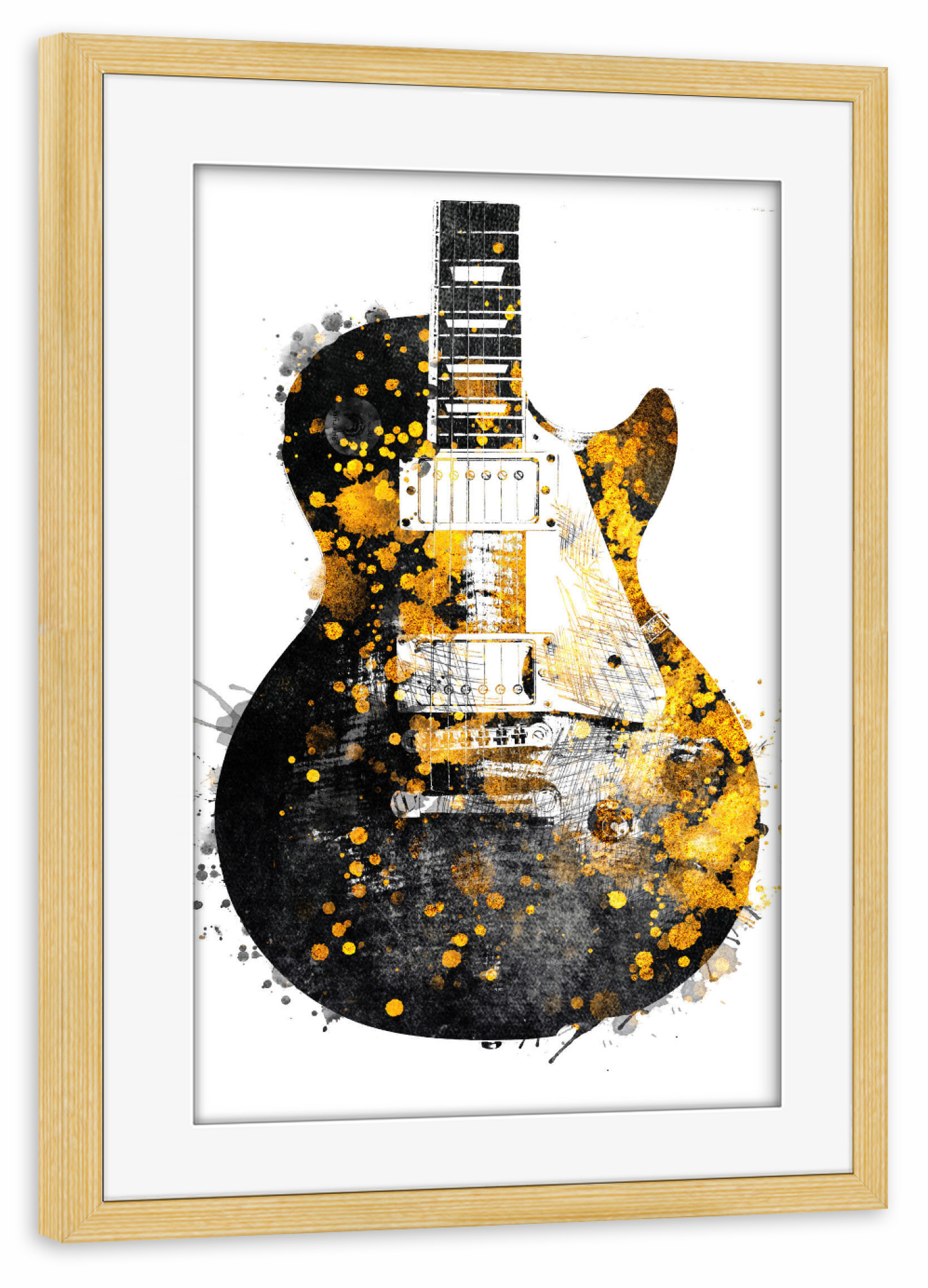 Poster mit Rahmen kiefer "Guitar gold and black" artboxONE - Musik