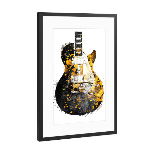 Poster mit Rahmen Schwarz (Metallic) "Guitar gold and black" artboxONE - Musik