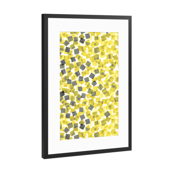 Poster mit Rahmen Schwarz (Metallic) "Watercolor Confetti Squares Yellow" artboxONE - Für Kinder,Geometrie,Fashion