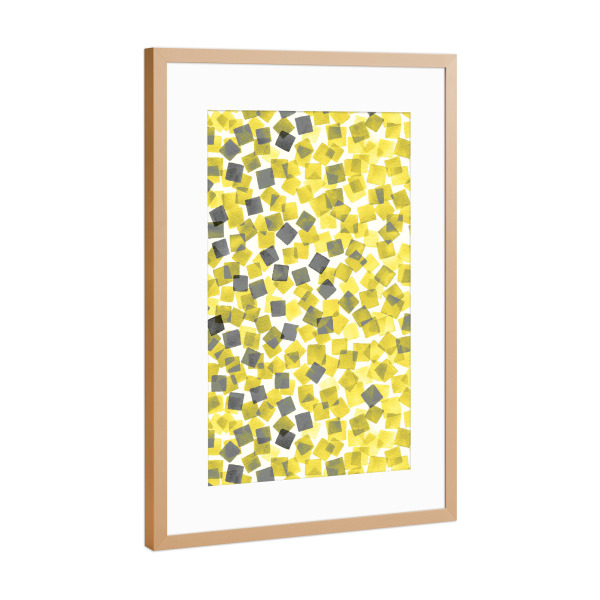 Poster mit Rahmen Kupfer "Watercolor Confetti Squares Yellow" artboxONE - Für Kinder,Geometrie,Fashion