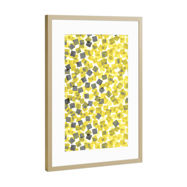 Poster mit Rahmen Gold "Watercolor Confetti Squares Yellow" artboxONE - Für Kinder,Geometrie,Fashion